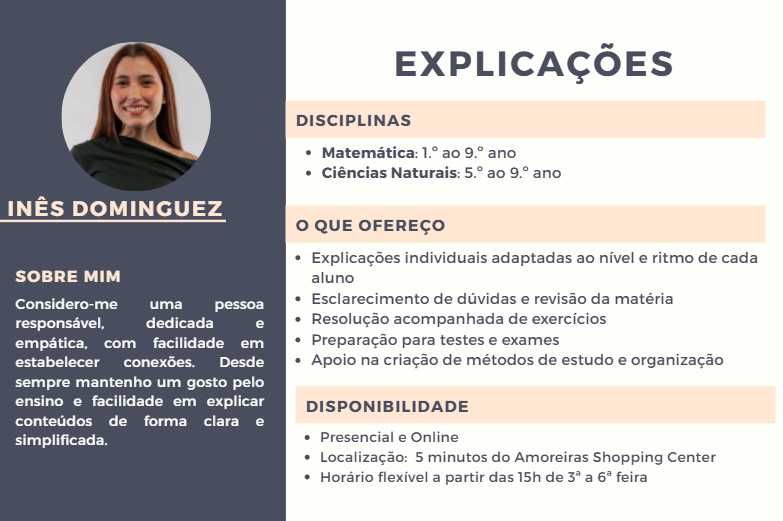 Explicadora de Matemática e Ciências Naturais - Zona de Lisboa