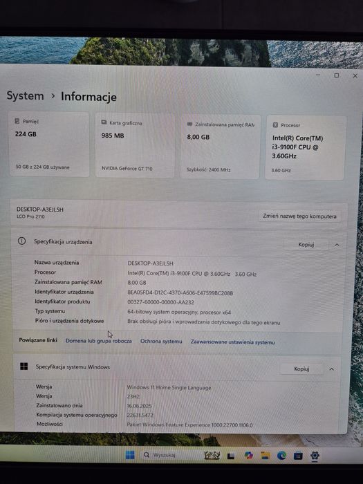 Komputer stacjonarny LCO Pro 2110 wraz z monitorem samsung 24"