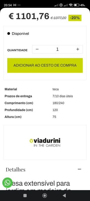Mesa extensível oval em teca 6/8 lugares, em ótimo estado