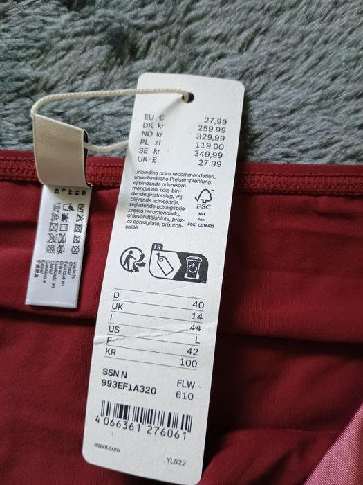 Dół od bikini Trójkolorowe bordowe klasyczne Esprit