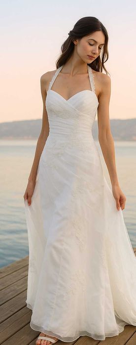 Suknia ślubna z koronką i ramiączkami lekka, romantyczna rozmiar S-M