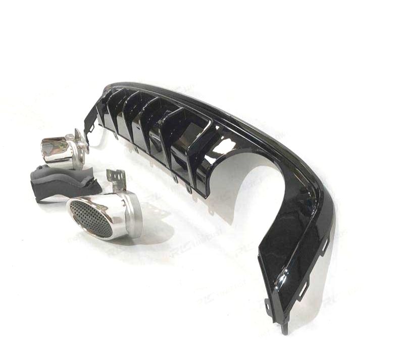 DIFUSOR TRASEIRO AUDI A6 C8 AVANT 18-22 LOOK RS6 PRETO BRILHANTE + PONTEIRAS DE ESCAPE