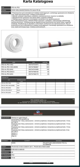 rura pex al pex alupex 16mm x 2.0 diamond 20mm 25mm 32mm 200mb 600mb