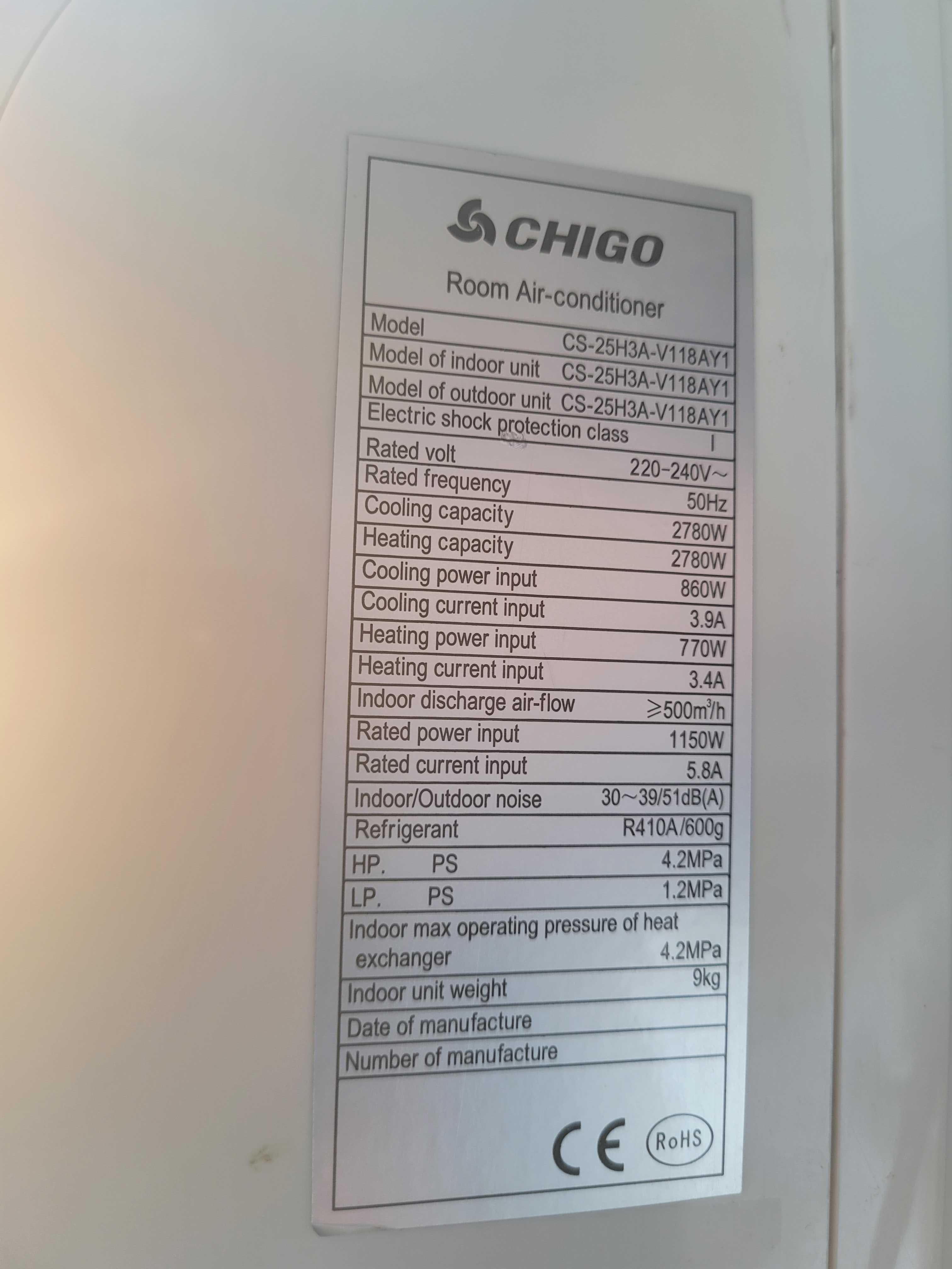 Klimatyzator Chigo CS-25H3A-V118Ay1 2,5Kw używany. Pszczyna • OLX.pl