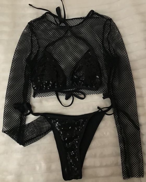 Комплект купальный,купальник и топ сетка,в паетки