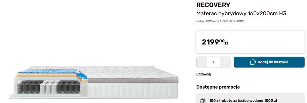 Materac 160x200 hybrydowy