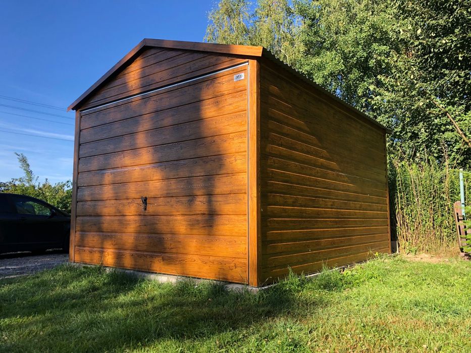 Garaż blaszany, 3x5, złoty dąb, profil zamknięty.