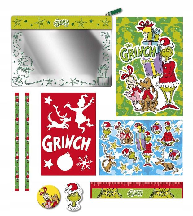 L: 918/008 TOTUM Grinch Zestaw Przyborów Piśmienniczych | Piórnik z Wyposażeniem | Notes | Naklejki | Licencjonowany Produkt