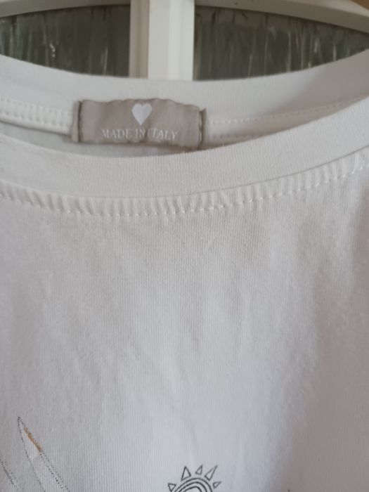 T-shirt biały z aplikacja, Mode in Italy, rozm.L