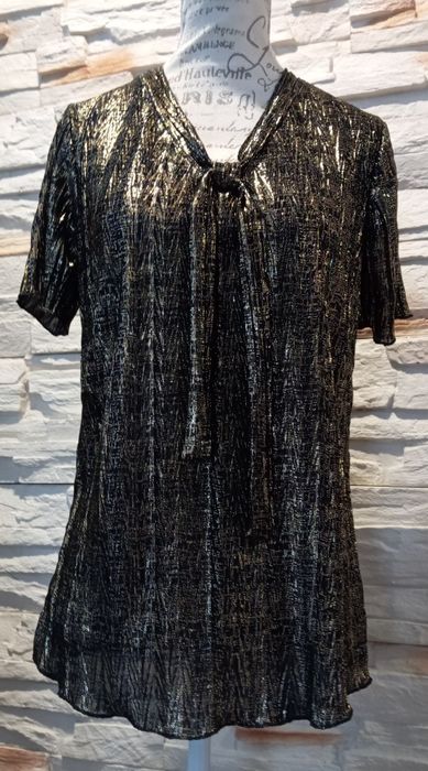 Czarna bluzka złota nitka przewiewna wiązanie dekolt r.M   W.S.Z.T.