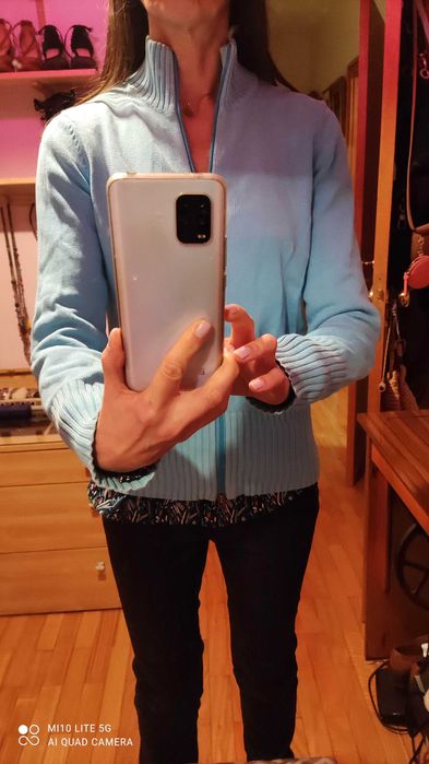 Casaco de malha, azul celeste, tam S, marca: GANT