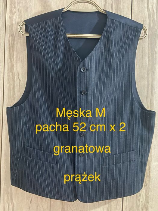 Granatowa 48 M męska kamizelka w prążek elegancka formalna Vintage