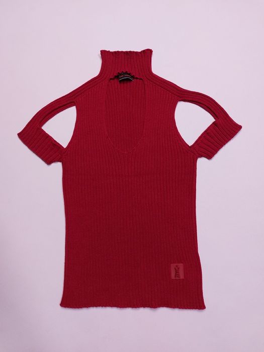 В'язаний топ футболка cop copine vintage cut out knitted ribbed t-shir