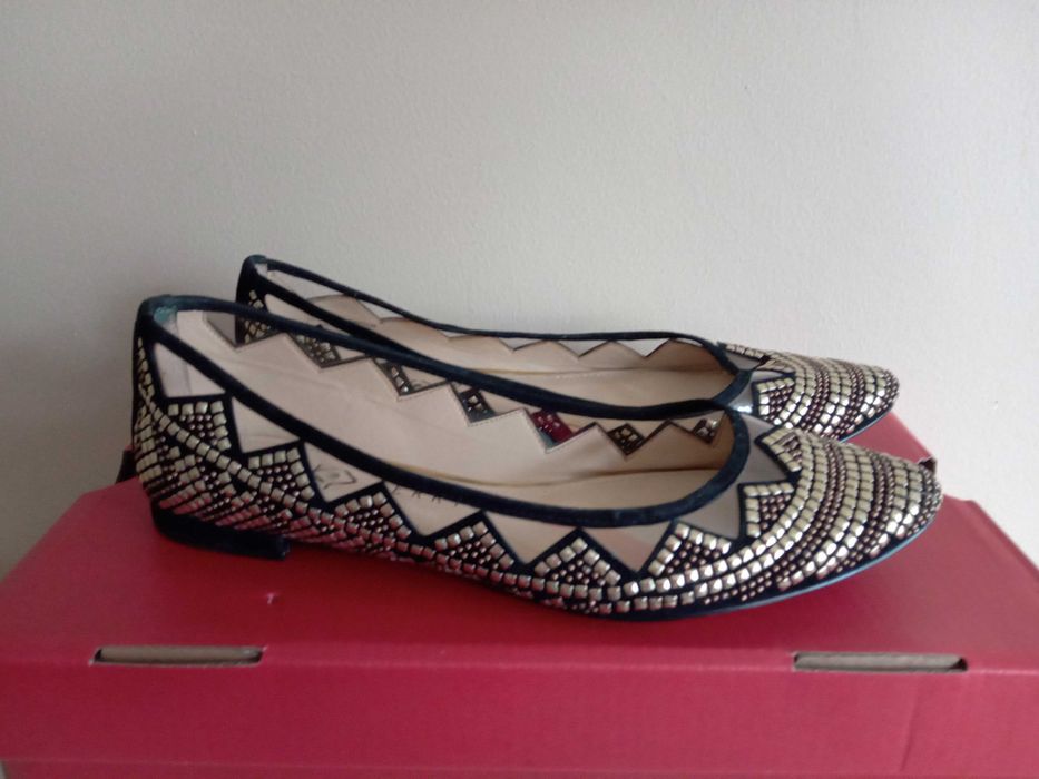 Balerinki Katty Perry ćwieki dżety czarne złote 36