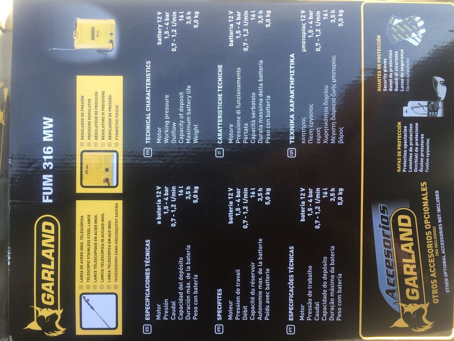 NOVO NUNCA USADO Pulverizador bateria 16 litros Garland FUM 316 MW