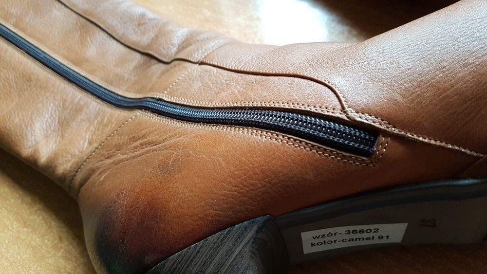 Kozaki nessi skórzane rude obcas