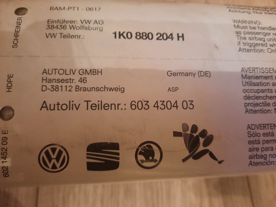 Poduszka air bag pasażera  VW Golf V