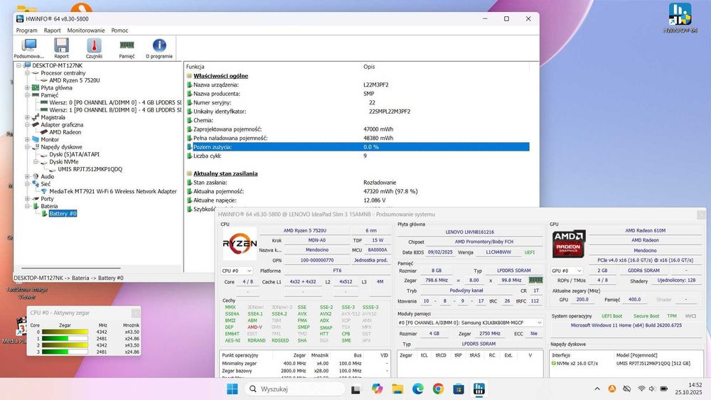 Laptop LENOVO IdeaPad Slim 3 15AMN8/15.6/AMD R5-7520U/8GB/SSD512/Win11