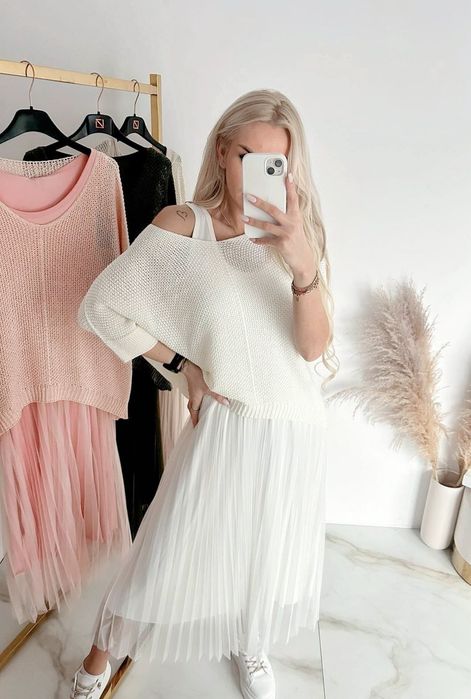 Sweter+sukienka, gładkie, Oversize