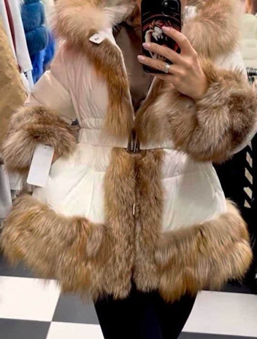 Kurtka puchowa luxusowa lis naturalny