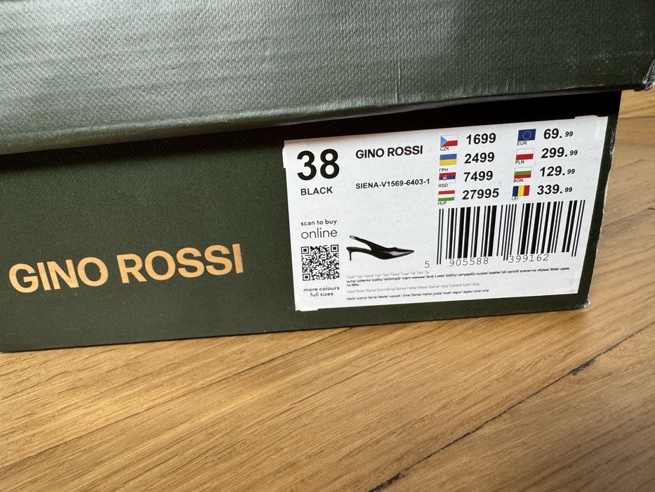 NOWE czarne szpilki lakierowane Gino Rossi slingback kitten heel r. 38