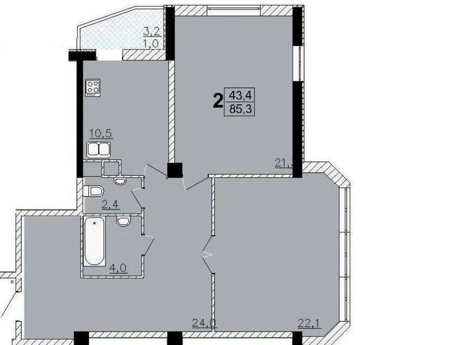 Большая 2-комнатная квартира ЖК Среднефонтанский.