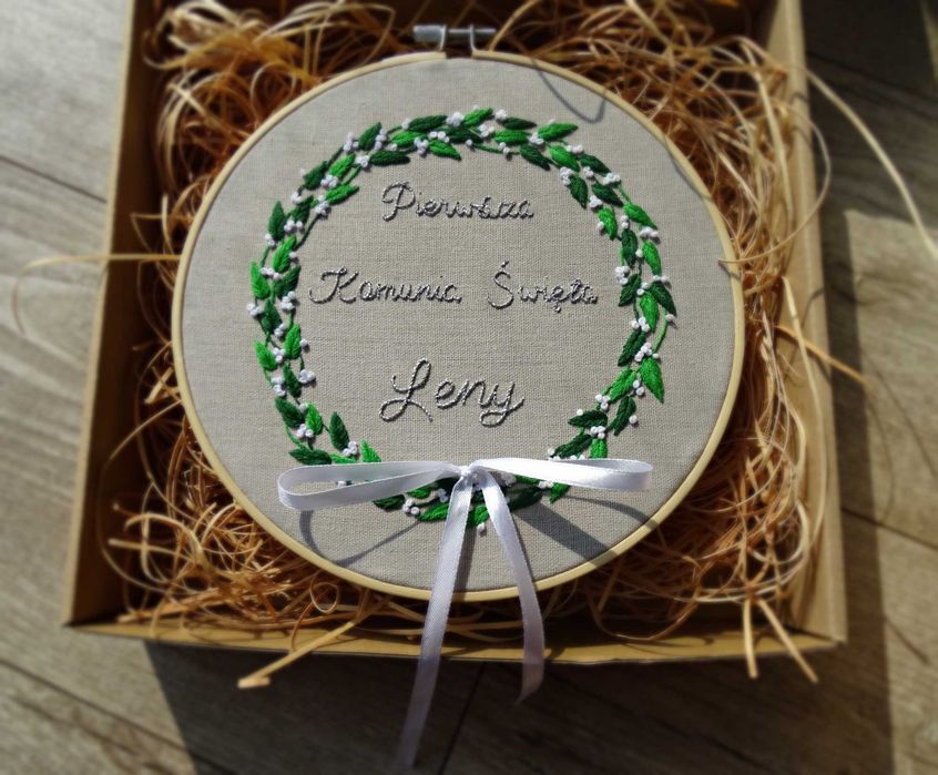 Pamiątka I Komunii Świętej, Dziewczynka, Haft ręczny, Handmade