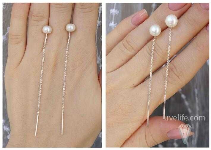 Срібні сережки- протяжки з перлиною
