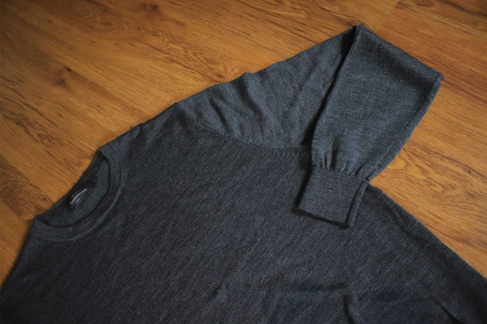 Sweter Dressmann r. L okrągły dekolt wełna merino szary cienki