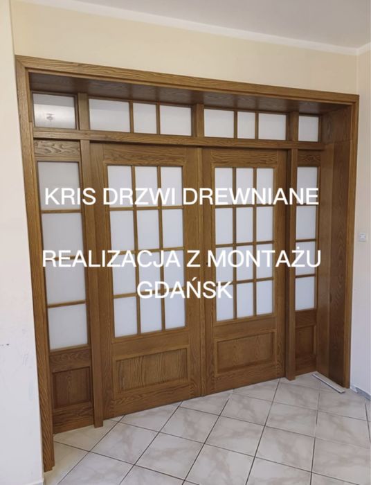 Drzwi drewniane KRIS sosnowe -jesionowe dwuskrzydłowe  z doświetlami