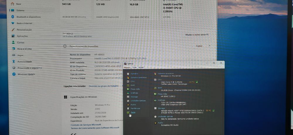 Mini-Pç Prodesk 600G4 9ªG|i5.9500T-3.7G|16G|NVMe-512G+HD500G|5G+BT|W11