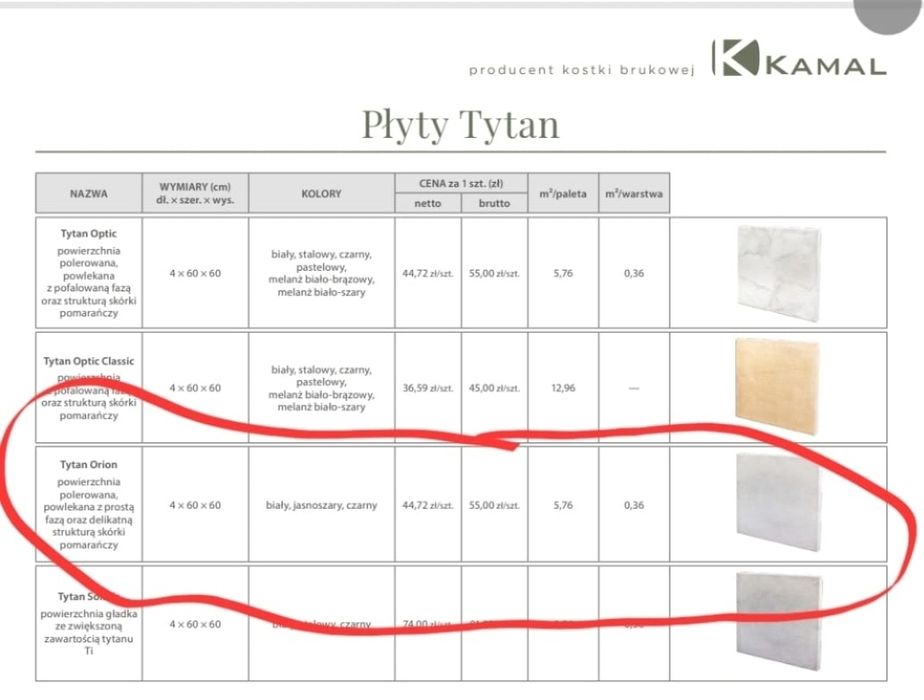 plyta tarasowa 60×60x4 marki Kamal