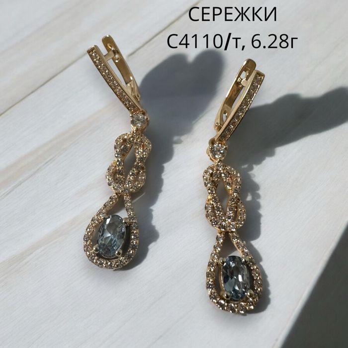 Сережки з топазом 6.28г( 0,8ct), цирконій(0.02) золото 585 проба