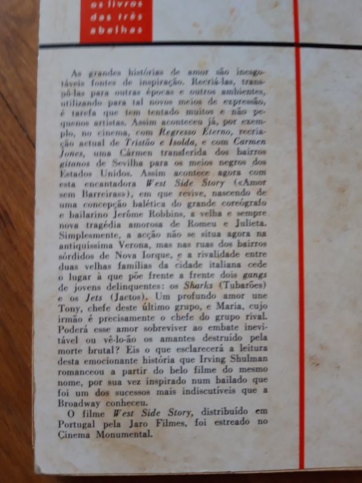 Livro "West Side Story" de Irving Shulman