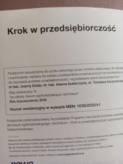 Krok w przedsiębiorczość Podręcznik Nowa Era