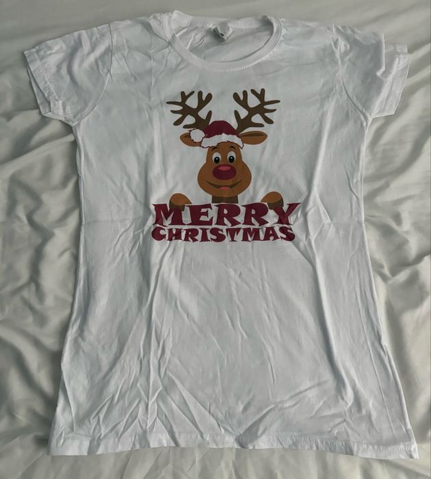 Biała koszulka Merry Chrismtas nowa XS