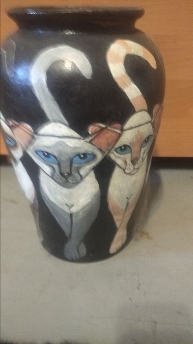 Напольная ваза Коты керамика ручная роспись
