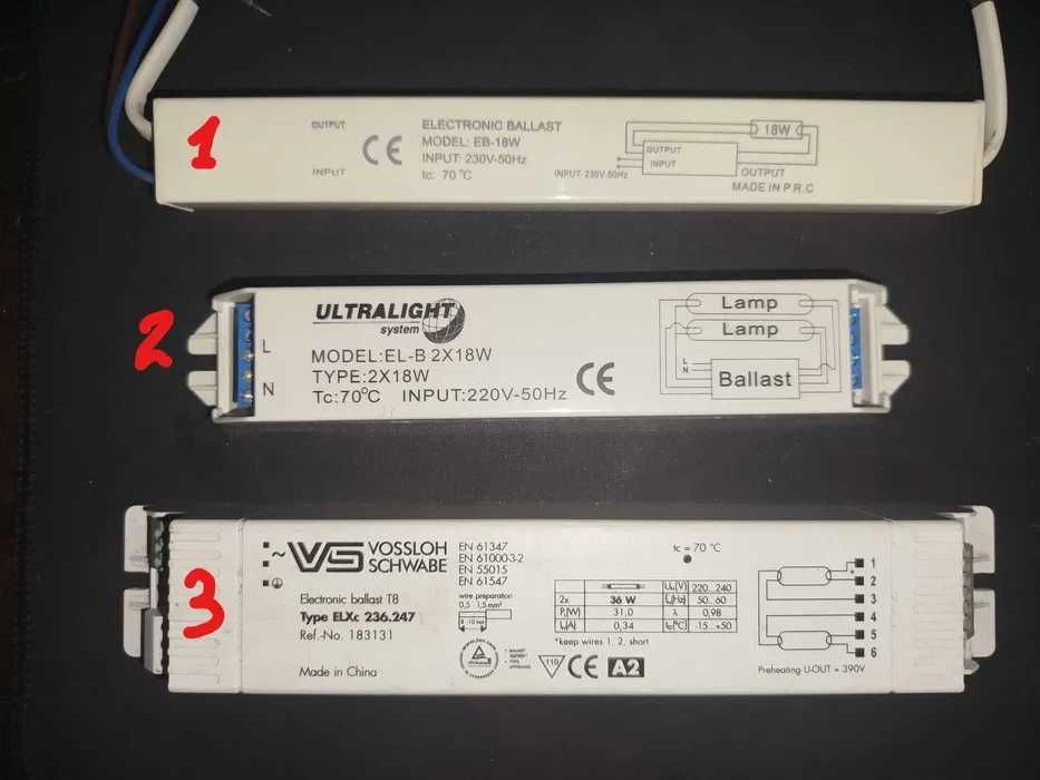 Електронний баласт 1x18, 2x18, 2x36 W для люмінесцентних світильників