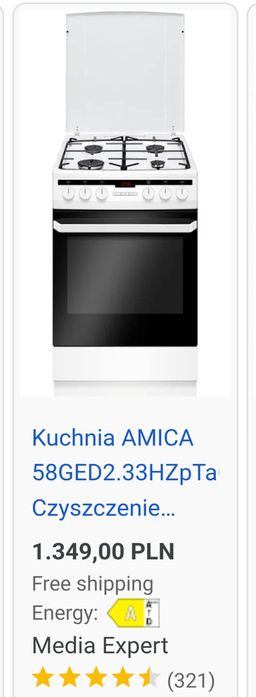 Kuchnia AMICA z płytą gazową