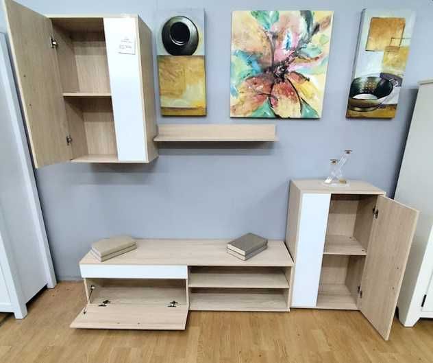 conjunto de móveis para televisão em cambria e branco