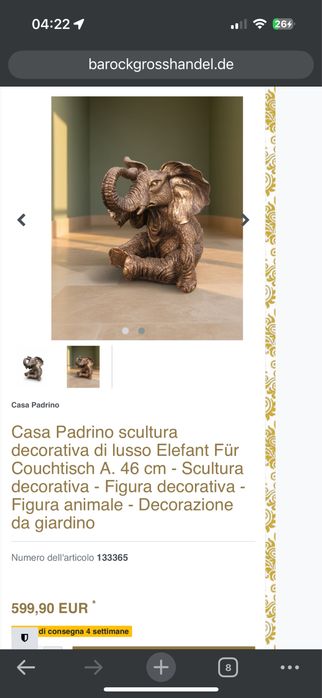 Luksusowa rzeźba / Figurka Słoń Casa Padrino 46 cm – Stan idealny / Okazja!