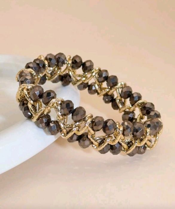 Bransoletka elastyczna warstwa szklane koraliki kolor czekoladowy fang