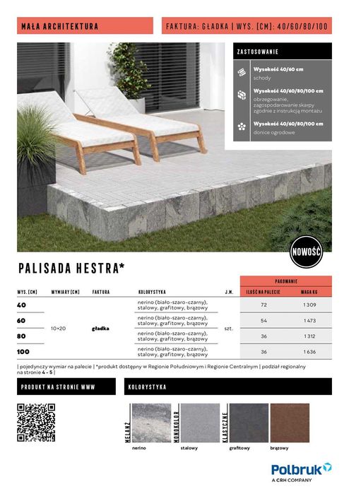 Palisada Hestra prostokątna wys.40cm, 60cm, 80cm, 100cm