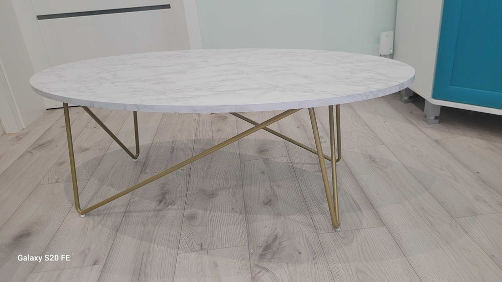 Stolik kawowy Getone,ława z efektem marmuru, 120x60x41cm białe złoto