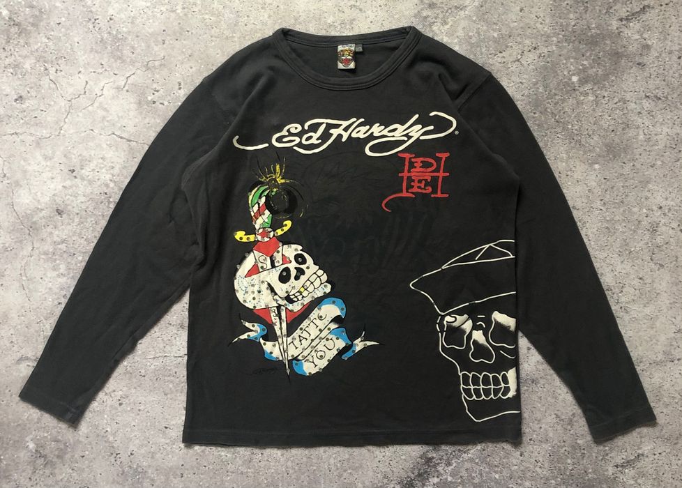 Оригінальний лонгслів Ed Hardy розміру XS-S, кофта, светр Stone Island