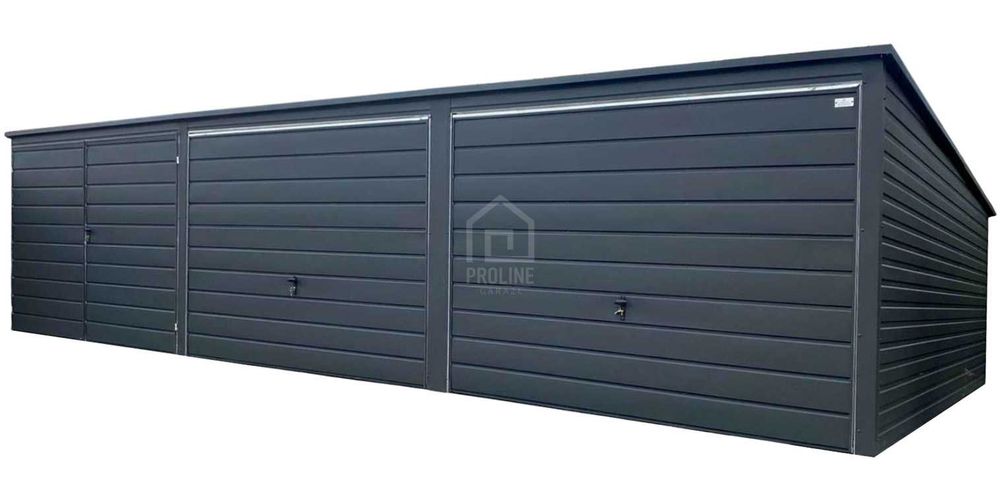 Garaż blaszany 9,4X5m 2xuchylna brama dwuskrzydłowa spad w tył PLG241