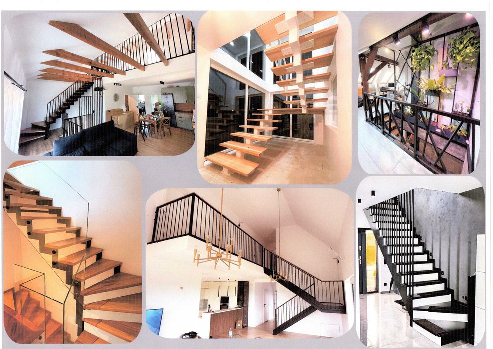 Schody stalowe drewniane loft balustrada antresola barierka poręcz