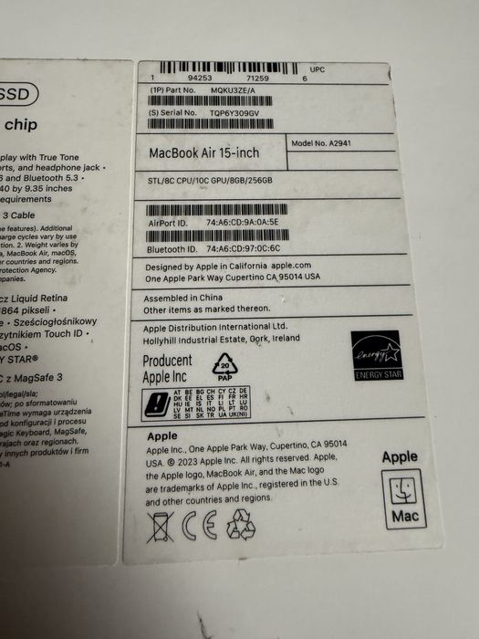 Macbook Air 15” M2 Starlight 8/256gb Stan Idealny Gwarancja 24 Miesiac