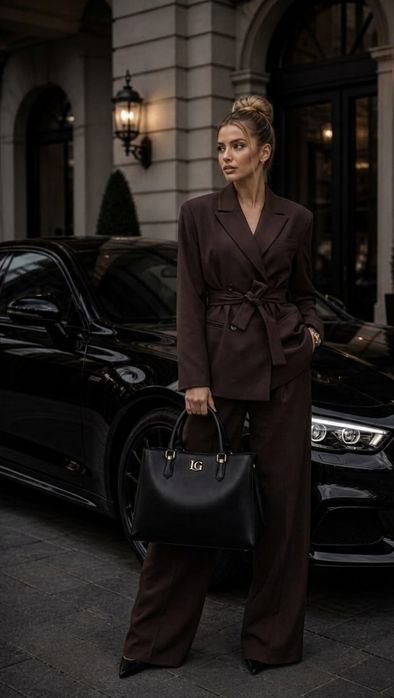 Zara garnitur czekoladowy s 36 spodnie szerokie marynarka z paskiem
