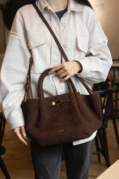 Стильна замшева сумка DeMellier Midi New York шоколад. ТОП